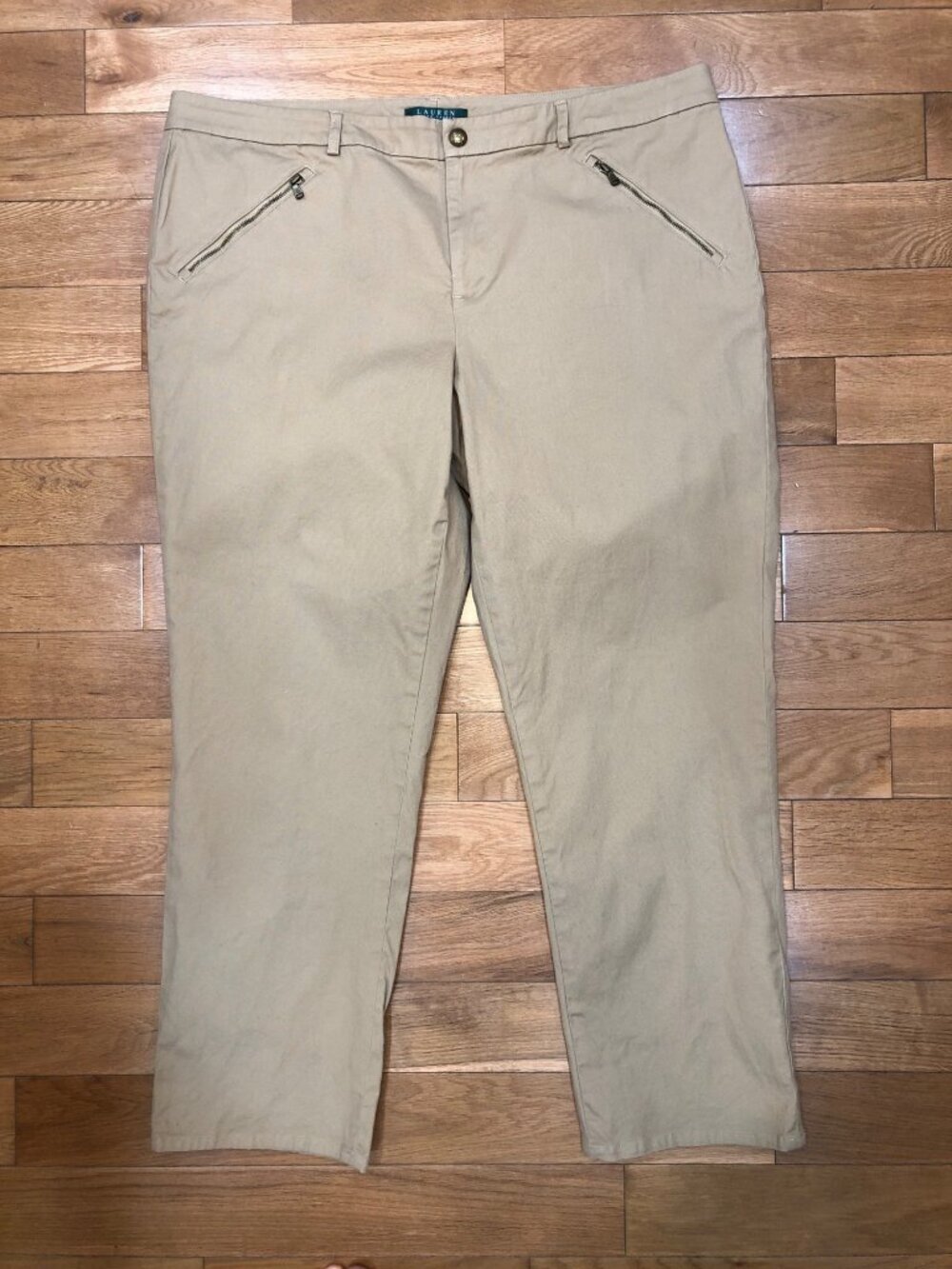 Lauren Ralph Lauren Straight Leg Cotton Blend Beige Pants 18W Preppy Minimalist